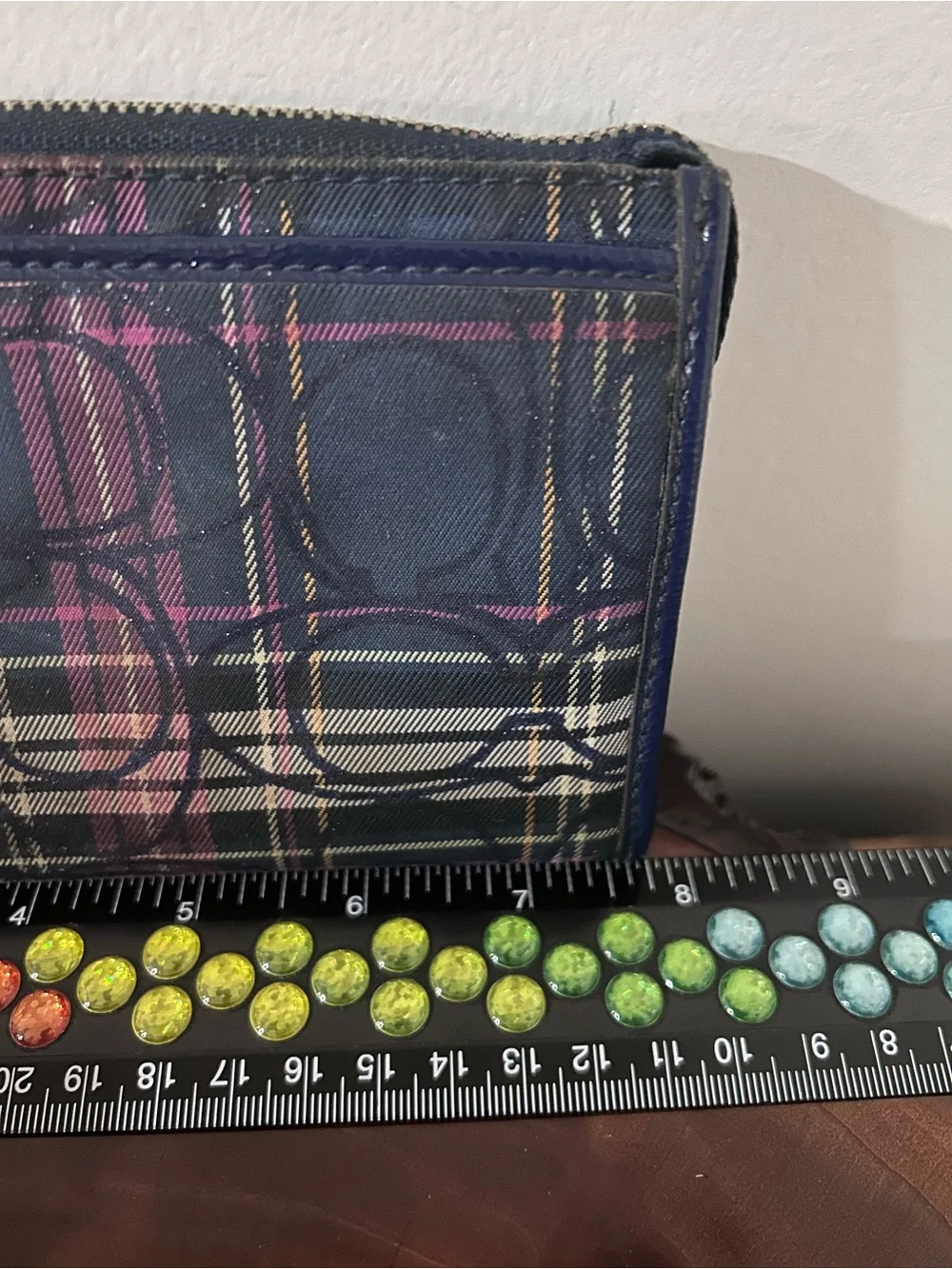 Coach Plaid Signature Wristlet in Navy with Pink & Cream Accents